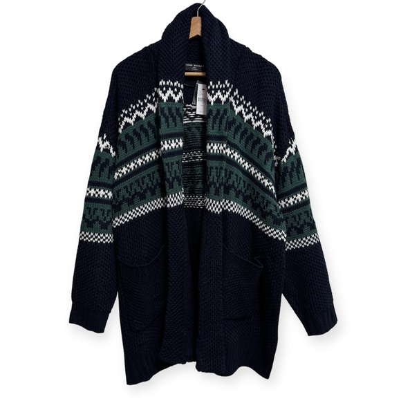 Lane Bryant Chunky Knit Longline Open Front Shawl Collar Jacquard Cardigan - Picture 1 of 15